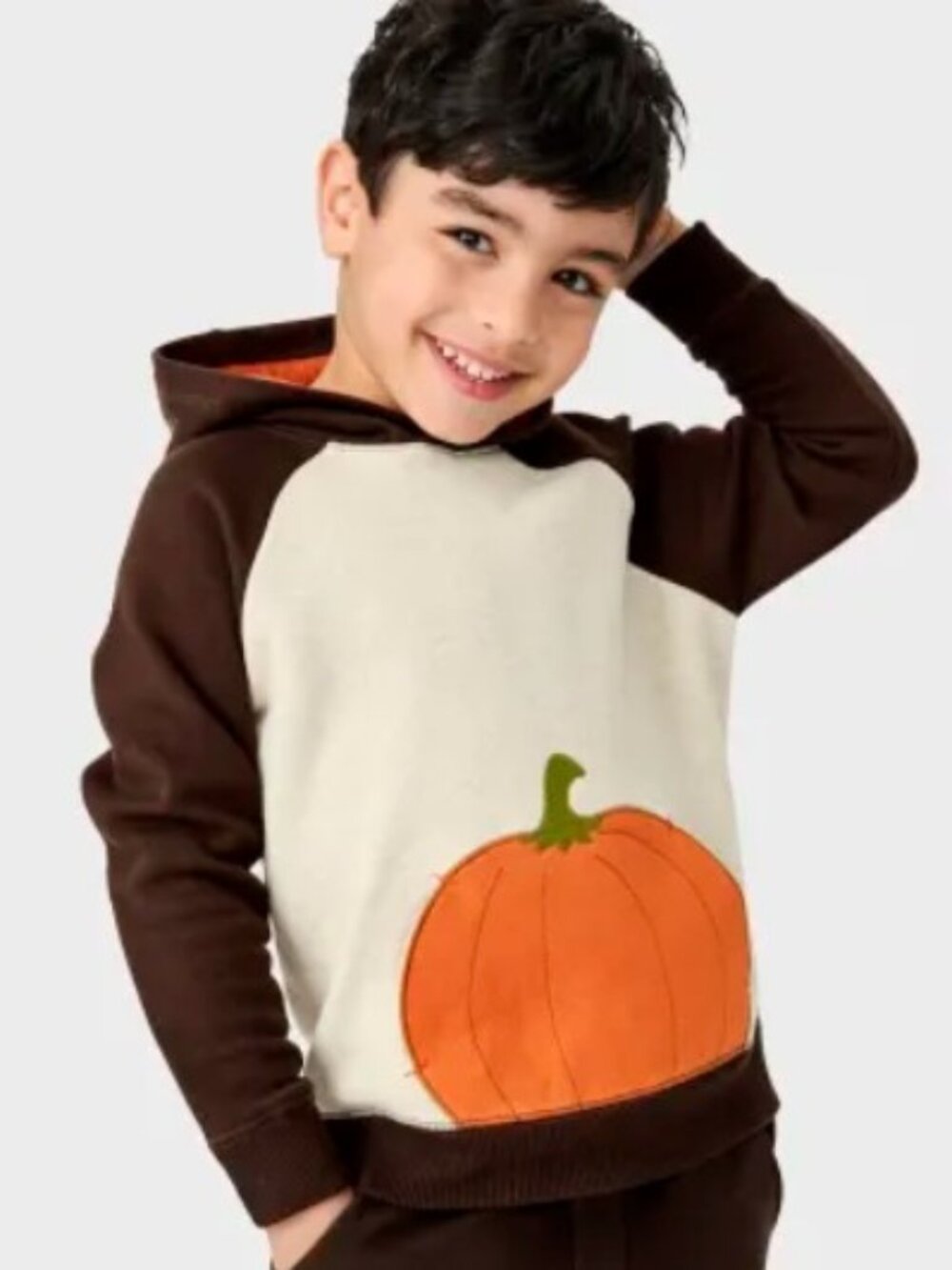 Gymboree Boys 18-24 months Pumpkin Appliqué Brown Ivory Fleece Hoodie NWT Fall